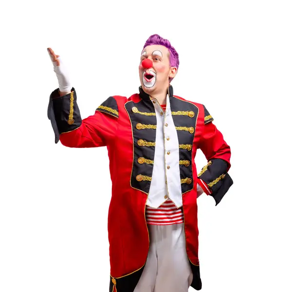 Rolig Clown Med Leende Glada Uttryck Isolerad Vit Bakgrund Stockfoto