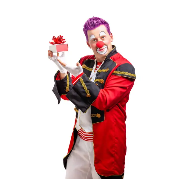 Rolig Clown Med Leende Glada Uttryck Isolerad Vit Bakgrund Stockbild