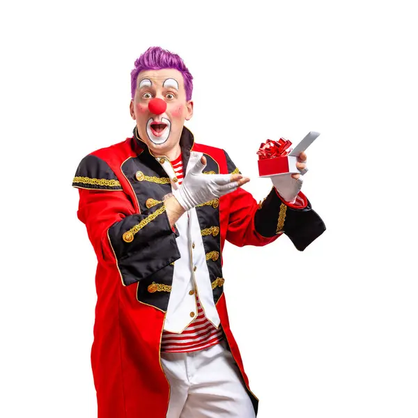 Zabawny Clown Uśmiechający Się Wyrażenie Radosny Izolowana Białym Tle Obraz Stockowy