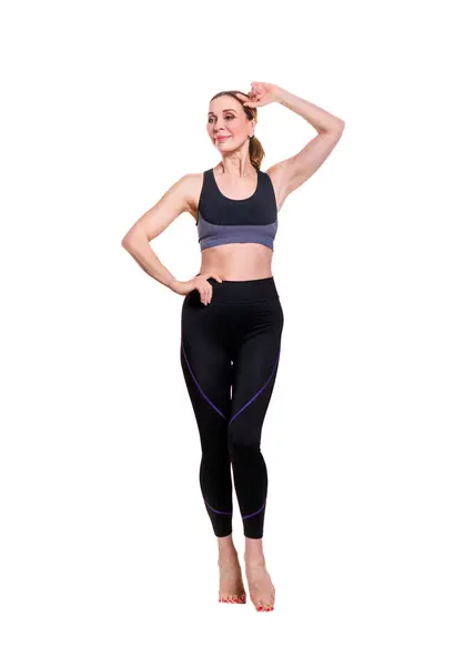 Fitnessstudio Fitness Lächelnde Erwachsene Frau Isoliert Auf Weißem Hintergrund — Stockfoto
