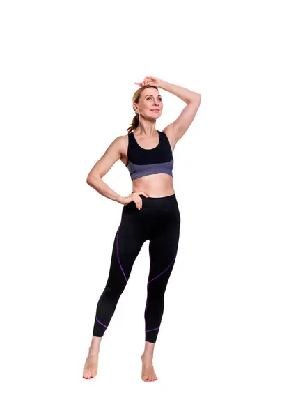 Fitnessstudio Fitness Lächelnde Erwachsene Frau Isoliert Auf Weißem Hintergrund — Stockfoto