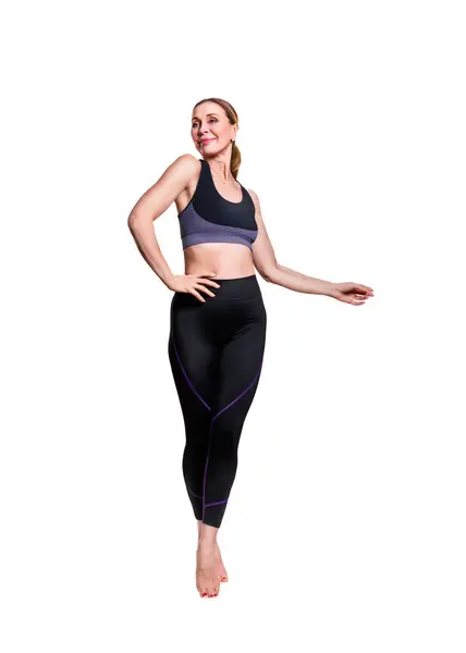Gimnasio Fitness Mujer Adulta Sonriente Aislado Sobre Fondo Blanco Fotos de stock