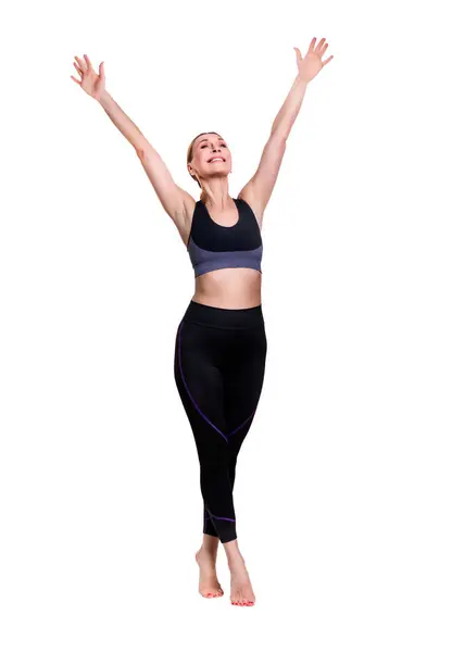 Fitnessstudio Fitness Lächelnde Erwachsene Frau Isoliert Auf Weißem Hintergrund lizenzfreie Stockfotos