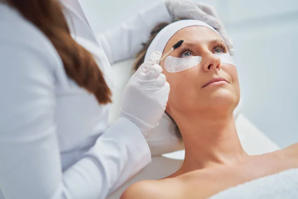 Woman Having Cosmetology Eyebrows Treatment Beauty Salon High Quality Photo — Foto de Stock
