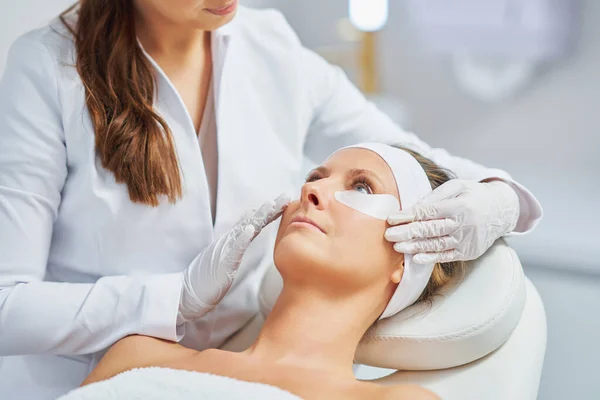 Woman Having Cosmetology Eyebrows Treatment Beauty Salon High Quality Photo — Foto de Stock