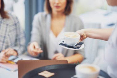 Picture of coffee on business meeting in restaurant. High quality photo