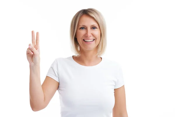Picture Blonde Woman Back Isolated Background Counting Fingers High Quality — Fotografia de Stock
