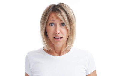 Picture of blonde woman over back isolated background. High quality photo