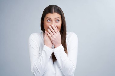 Isolated picture of brunette woman on white background. High quality photo