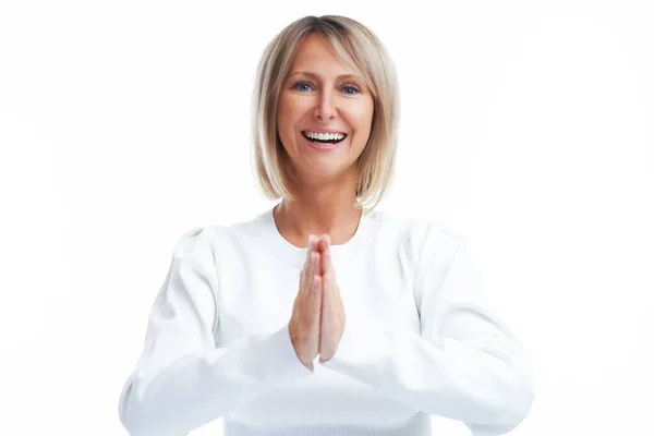 Picture Blonde Woman Isolated White Background High Quality Photo — Stockfoto