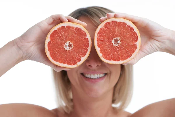 Picture Nice Blonde Woman Grapefruit High Quality Photo — Photo