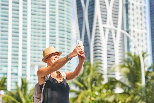 stock image Photo of woman in Miami sightseeing a city. High quality photo