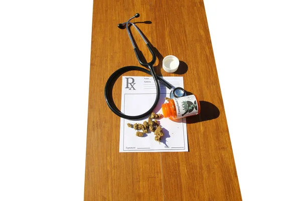 Medical Marijuana Close Cannabis Doctors Prescription Weed Medicinal Pot Stethoscope — Fotografia de Stock