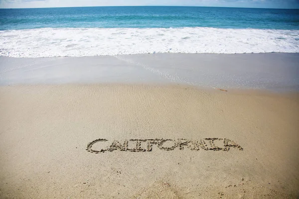 California Written Sand Beach Message Handwritten Smooth Sand Beach — Fotografia de Stock