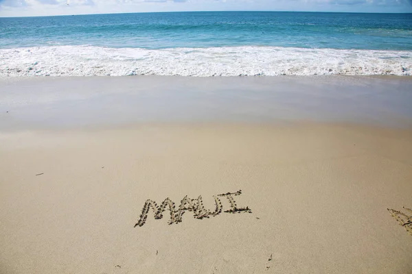 Maui Written Sand Beach Message Handwritten Smooth Sand Beach — 图库照片