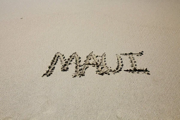 Maui Written Sand Beach Message Handwritten Smooth Sand Beach — Stok fotoğraf