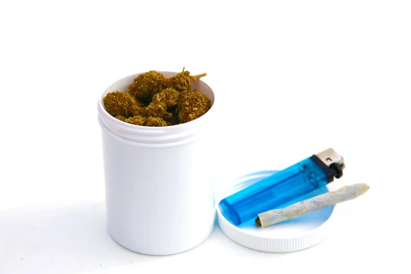 Marijuana Cannabis Medical Marijuana Marijuana Joint Fresh Buds Lighter — Stock Photo, Image