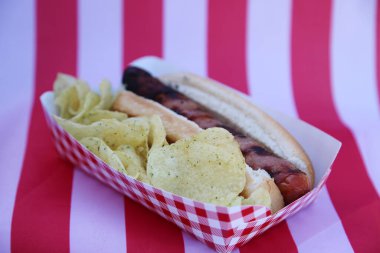 hot dog with chips, close up