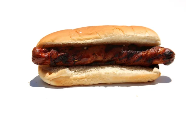 Hot Dog Sausage Isolated White — Zdjęcie stockowe