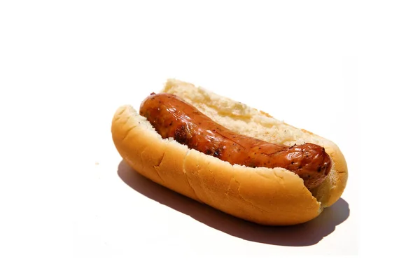 Hot Dog Sausage Isolated White — Zdjęcie stockowe