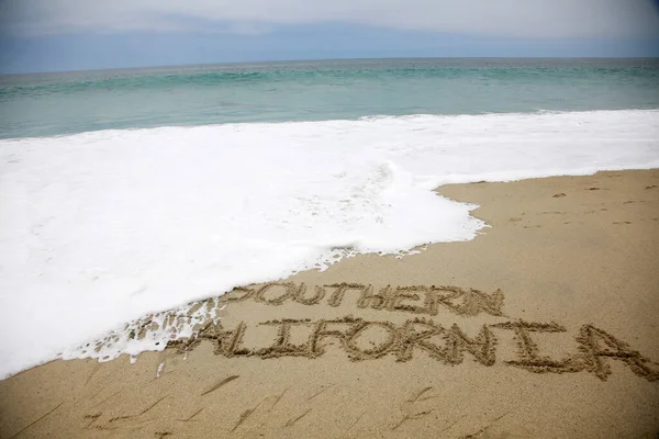 Southern California Written Sand Beach Message Handwritten Smooth Sand Beach — Stock Photo, Image