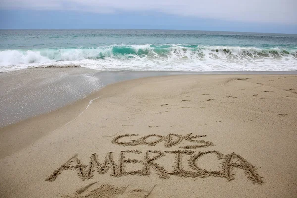 God America Written Sand Beach Message Handwritten Smooth Sand Beach — Foto de Stock