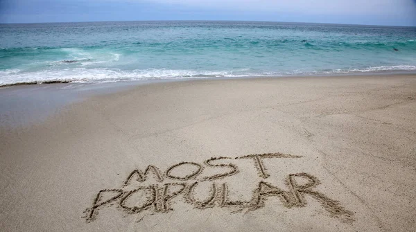 Most Popular Written Sand Beach Message Handwritten Smooth Sand Beach — Photo