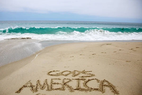 God America Written Sand Beach Message Handwritten Smooth Sand Beach — Foto Stock