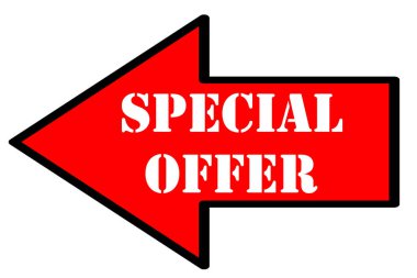 special offer text on  arrow isolated on white background  
