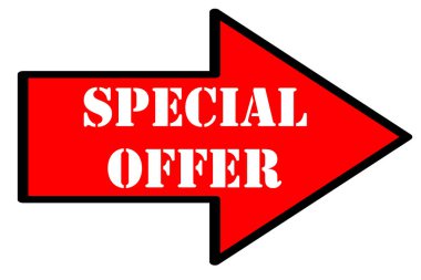 special offer text on red arrow isolated on white background 