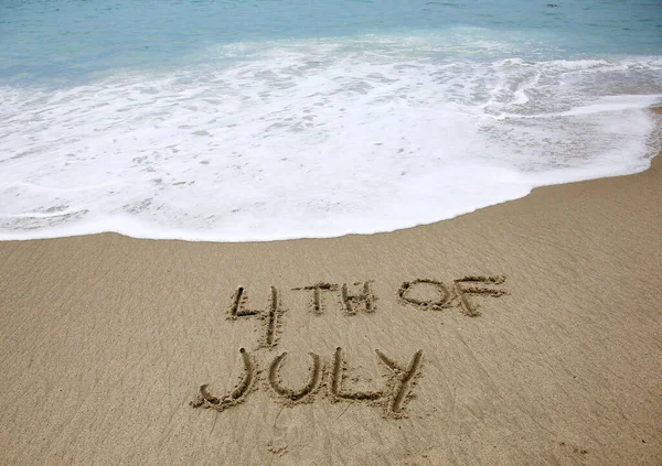 4Th July Written Sand Beach Message Handwritten Smooth Sand Beach — Photo