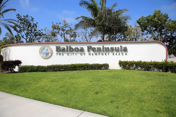 stock image Newport Beach, California - USA - May 3, 2022: Balboa Peninsula City Entrance Sign. Official city entrance sign in Newport Beach. Editorial.