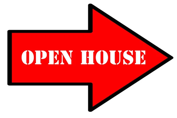 Open House Text Red Arrow Isolated White Background — Stock Photo, Image