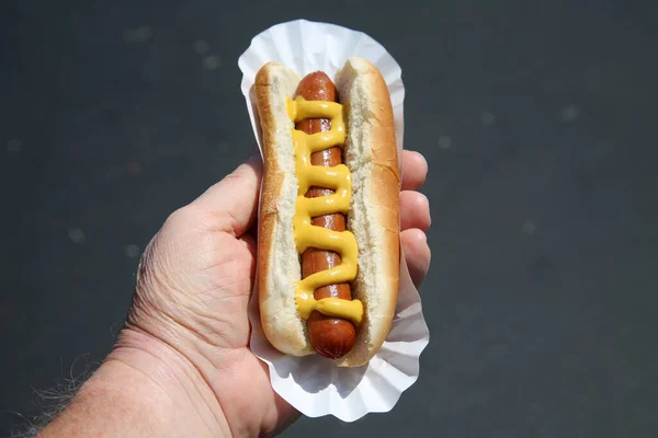 Hot Dog Sausage Male Hand — Photo