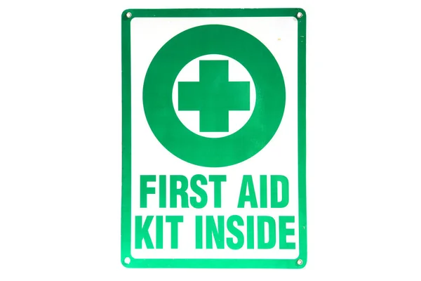 Närbild Bild Första Hjälpen Kit Inne Isolerad Vit — Stockfoto