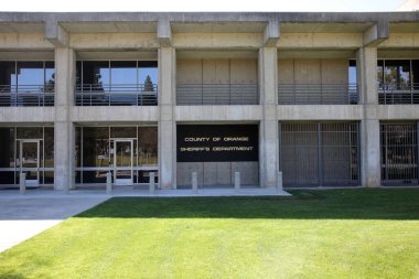 Santa Ana, California - USA - March 13-2022: Men's Jail. County of Orange Central Men's Jail Entrance. Orange County California Men's Jail building front doors and entrance.