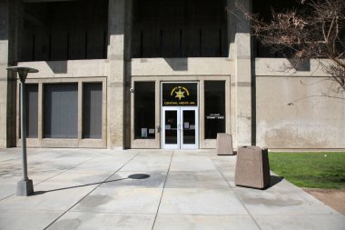 Santa Ana, California - USA - March 13-2022: Men's Jail. County of Orange Central Men's Jail Entrance. Orange County California Men's Jail building front doors and entrance.