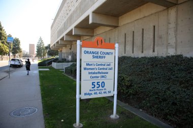 Santa Ana, California - USA - March 13-2022: Men's Jail. County of Orange Central Men's Jail Entrance. Orange County California Men's Jail building front doors and entrance.