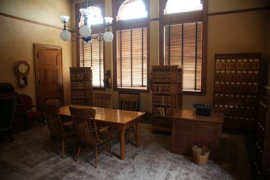 Santa Ana, California USA - 1-19-2022: Santa Ana, Orange County California, Courthouse built in 1889. Court Room and Offices. Preserved as a Museum for tourist and visitors.