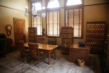 Santa Ana, California USA - 1-19-2022: Santa Ana, Orange County California, Courthouse built in 1889. Court Room and Offices. Preserved as a Museum for tourist and visitors.
