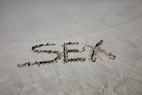 Sex Written Sand Beach Message Handwritten Smooth Sand Beach — Fotografia de Stock