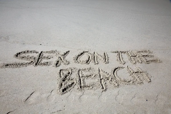 Sex Beach Written Sand Beach Message Handwritten Smooth Sand Beach — Stok fotoğraf