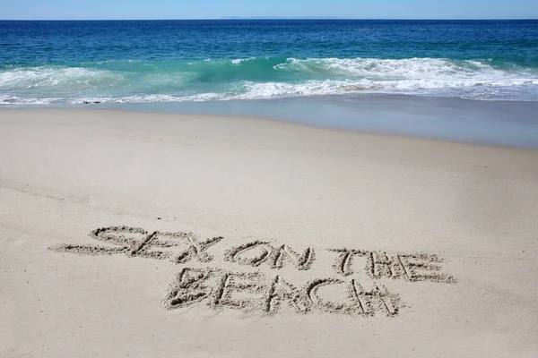 Sex Beach Written Sand Beach Message Handwritten Smooth Sand Beach — Foto de Stock