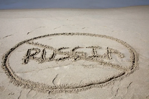 Russia Written Sand Beach Message Handwritten Smooth Sand Beach — ストック写真