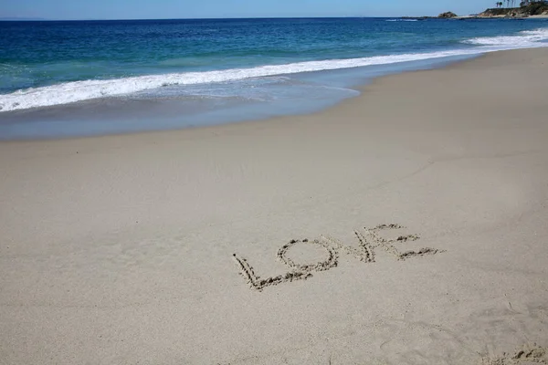 Written Sand Beach Message Handwritten Smooth Sand Beach — Zdjęcie stockowe