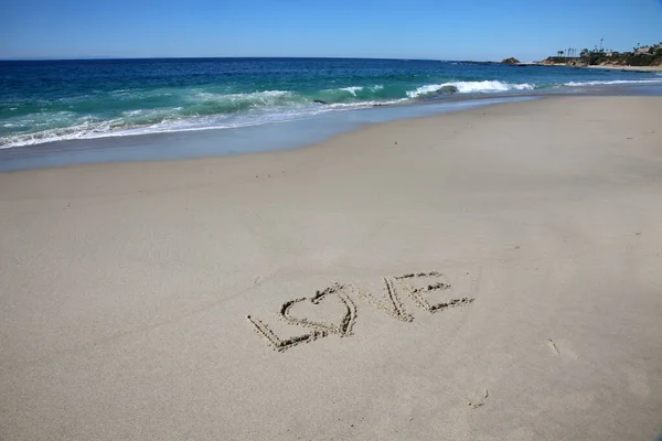 Written Sand Beach Message Handwritten Smooth Sand Beach — Fotografia de Stock