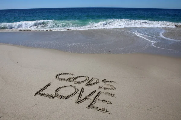 God Love Written Sand Beach Message Handwritten Smooth Sand Beach — Photo