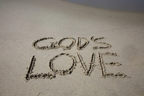 God Love Written Sand Beach Message Handwritten Smooth Sand Beach — Stock fotografie