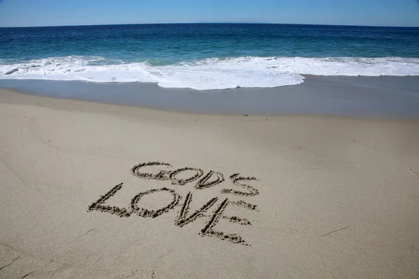 God Love Written Sand Beach Message Handwritten Smooth Sand Beach — Stok fotoğraf