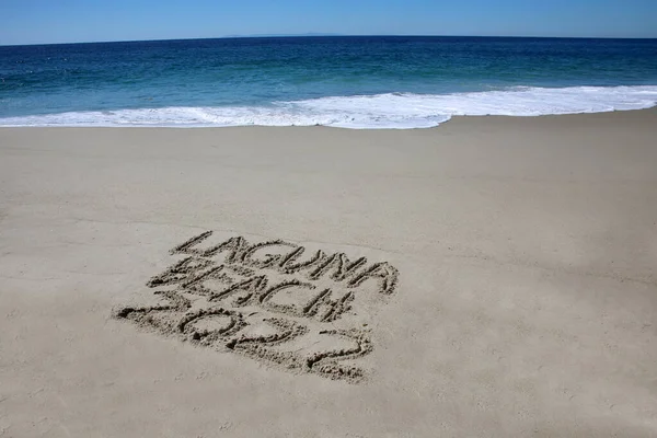 Laguna Beach 2022 Written Sand Beach Message Handwritten Smooth Sand — Fotografia de Stock
